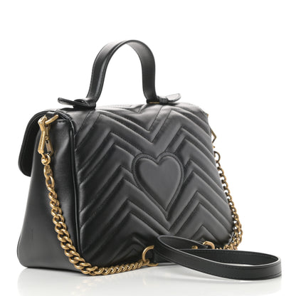 Gucci Calfskin Matelasse Small GG Marmont Top Handle Shoulder Bag Black 3 of 13