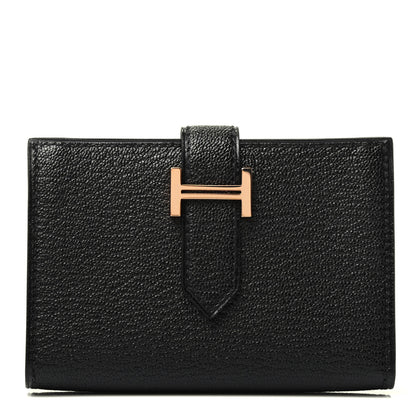 Hermes Chevre Mysore Bearn Card Holder Wallet Black 1 of 3