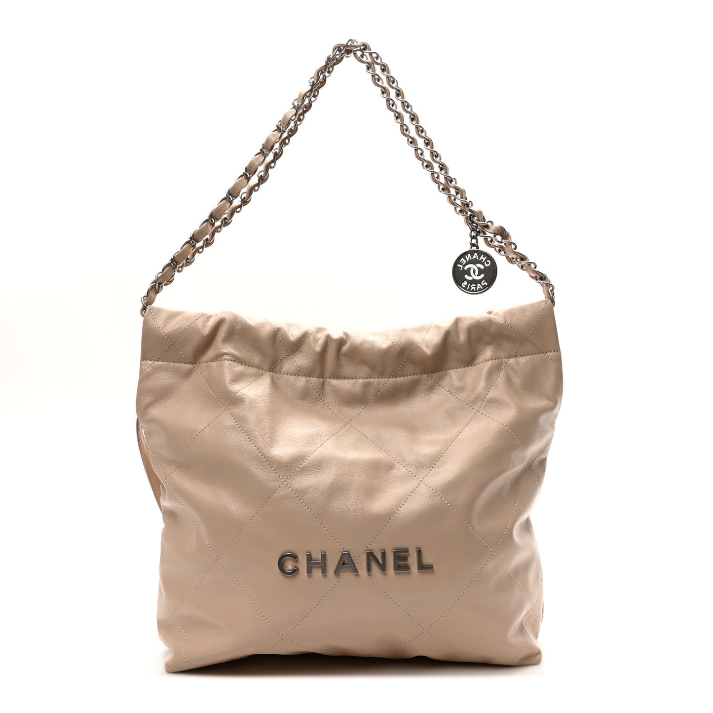 Shiny Calfskin Quilted Small Chanel 22 Beige
