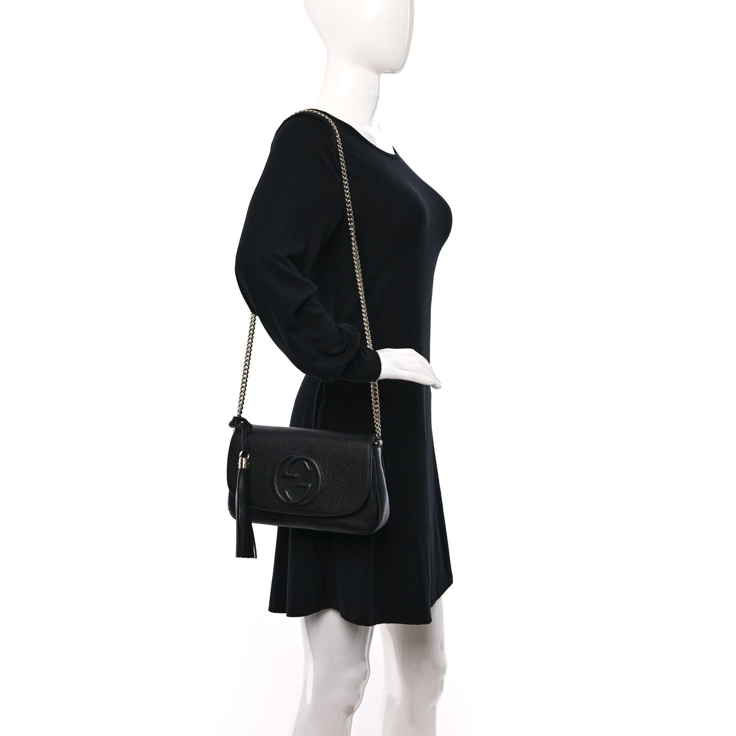 Pebbled Calfskin Medium Soho Flap Crossbody Black