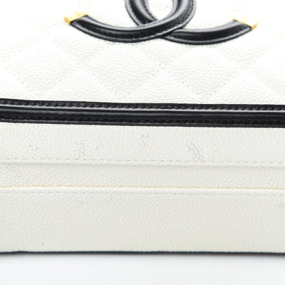 Chanel Caviar Quilted Medium CC Filigree Vanity Case White Black 13 of 16