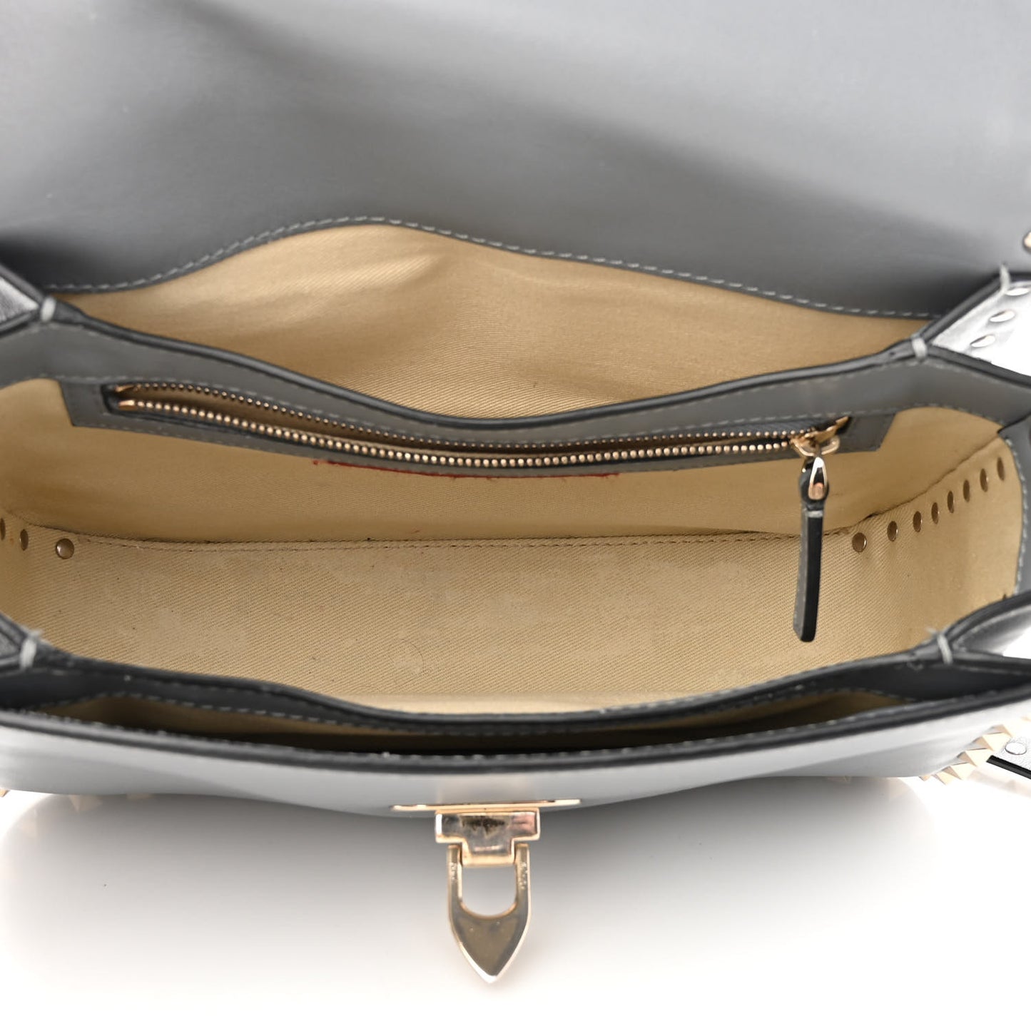 Vitello Medium Rockstud Flap Saddle Bag Light Stone