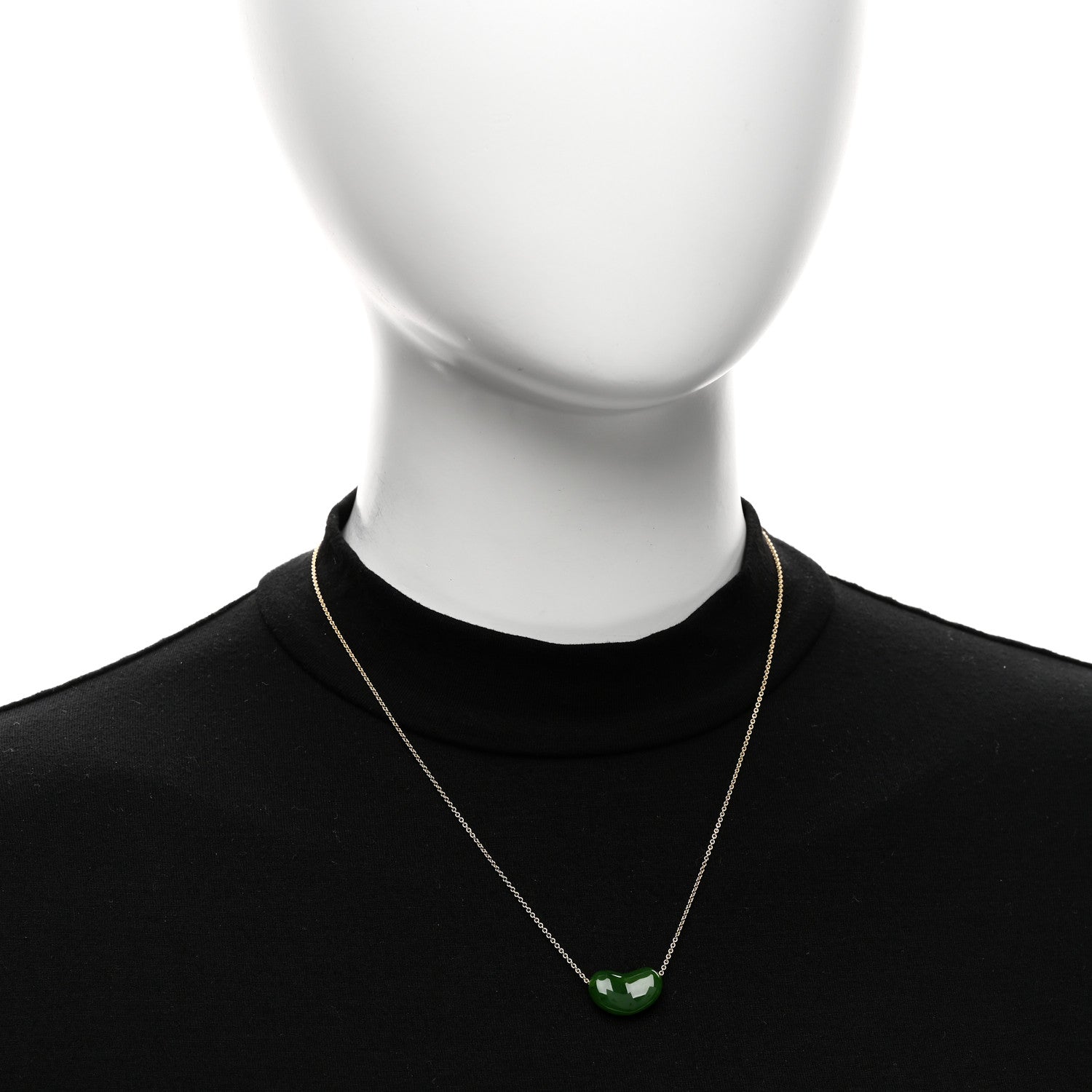 Tiffany 18K Yellow Gold Jade 18mm Elsa Peretti Bean Pendant Necklace 2 of 5