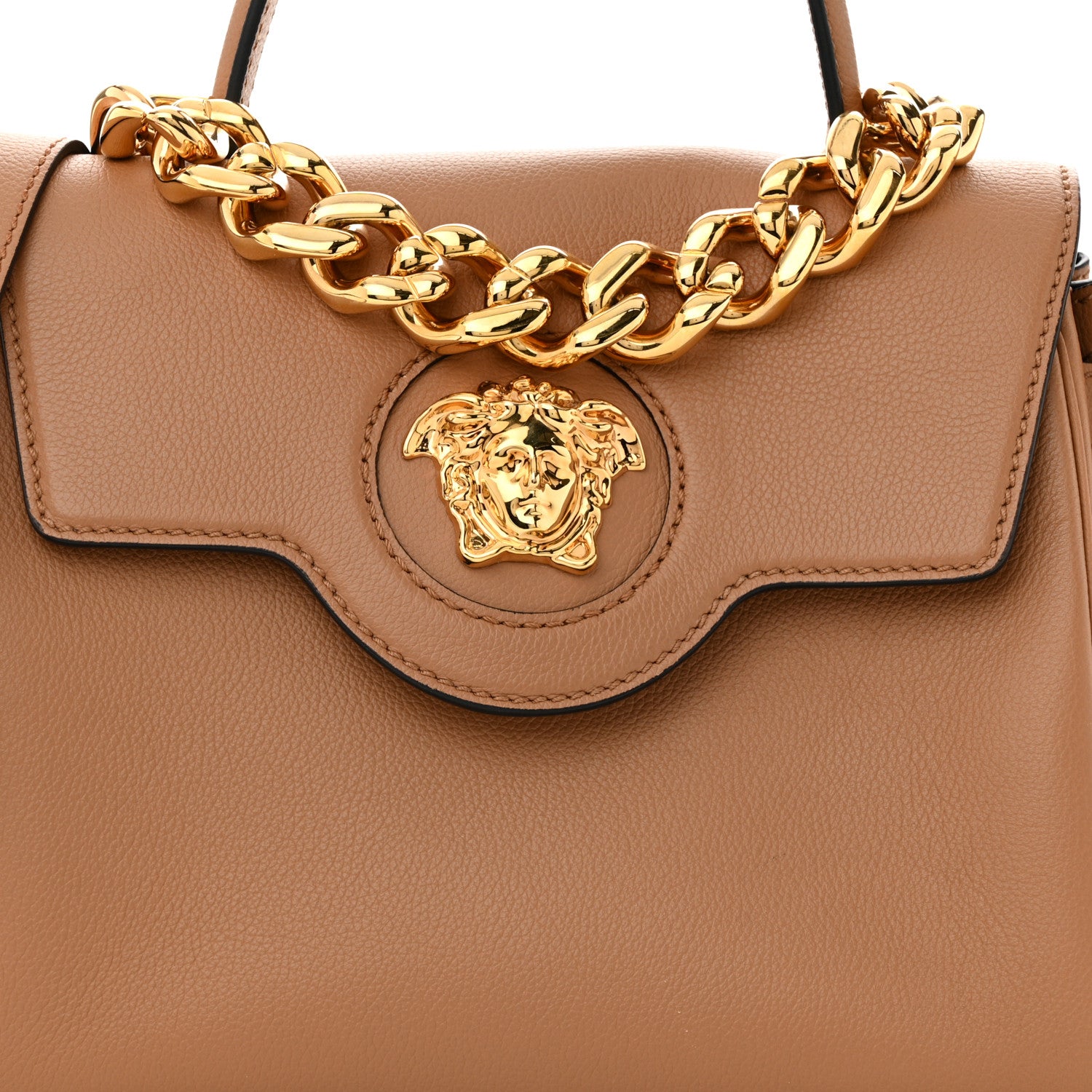 Versace Calfskin Medium La Medusa Top Handle Handbag Brown 8 of 12
