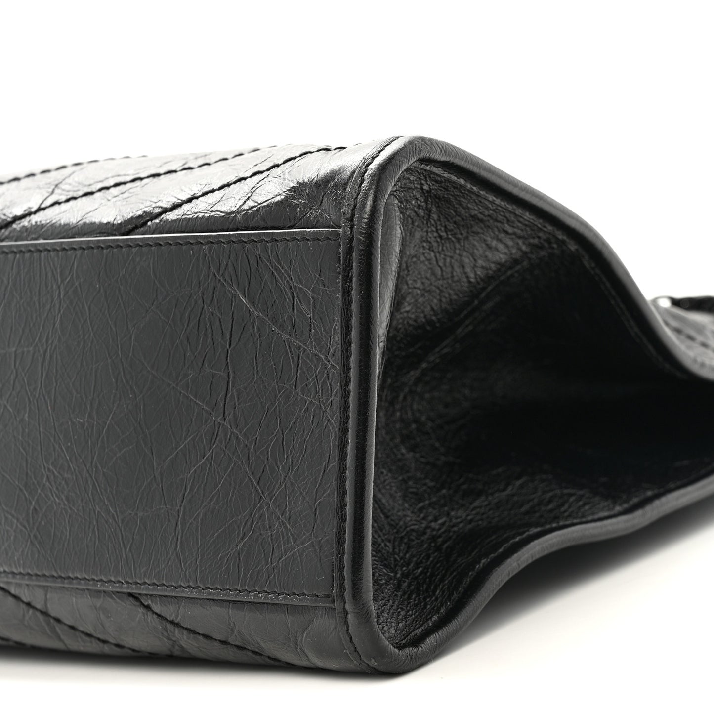 Crinkled Calfskin Matelasse Monogram Large Niki Shopper Tote Black