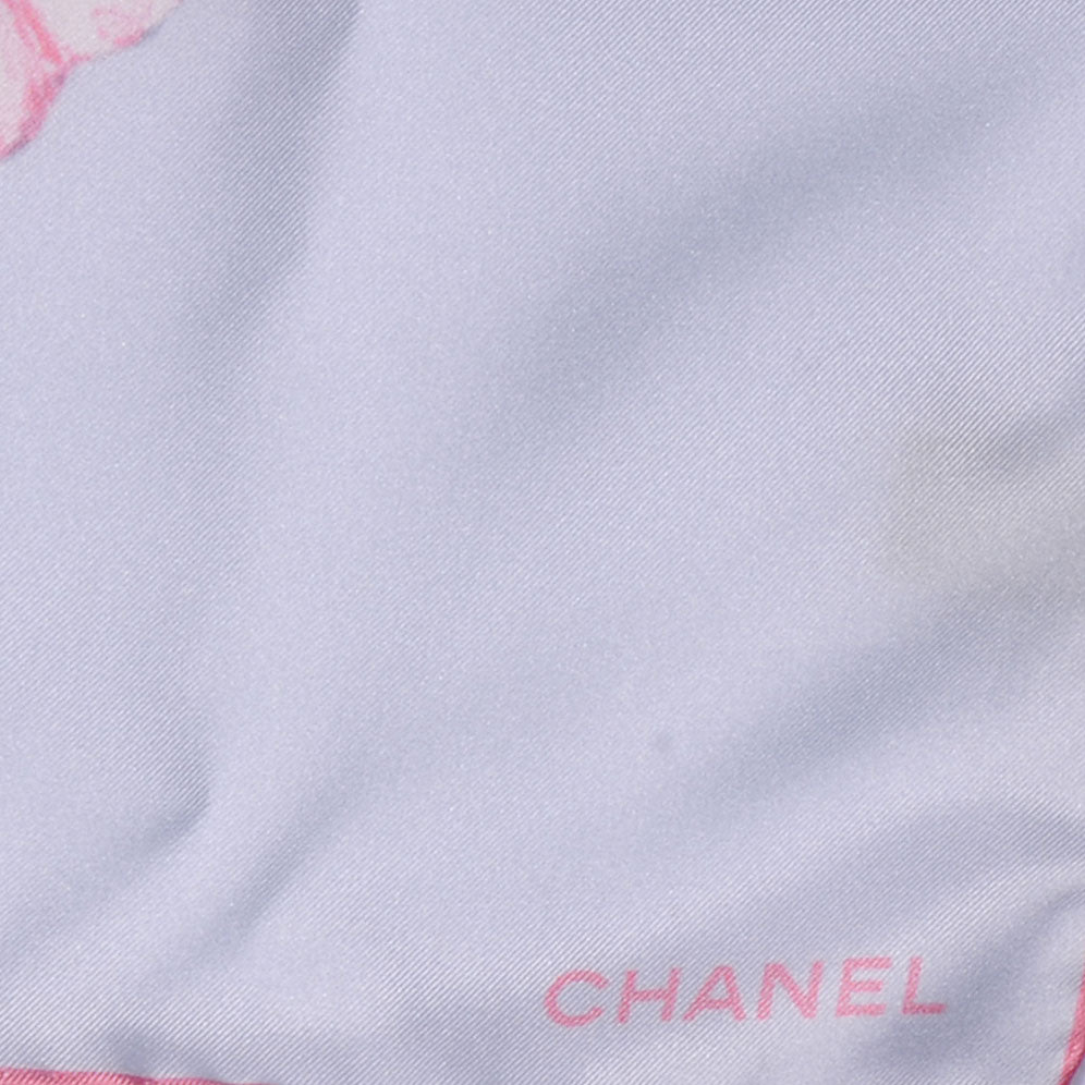 Chanel Silk Camellia Flower Scarf Pink Blue 3 of 5