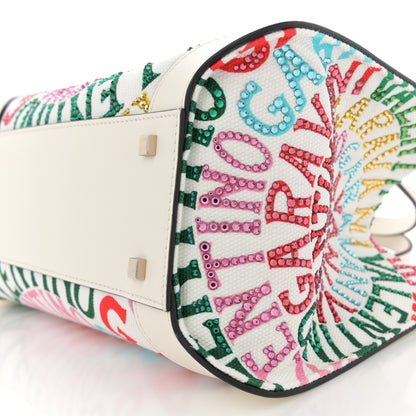 Valentino Garavani Canvas Calfskin Crystal Small Escape Loop Vlogo Signature Tote White Multicolor 9 of 10