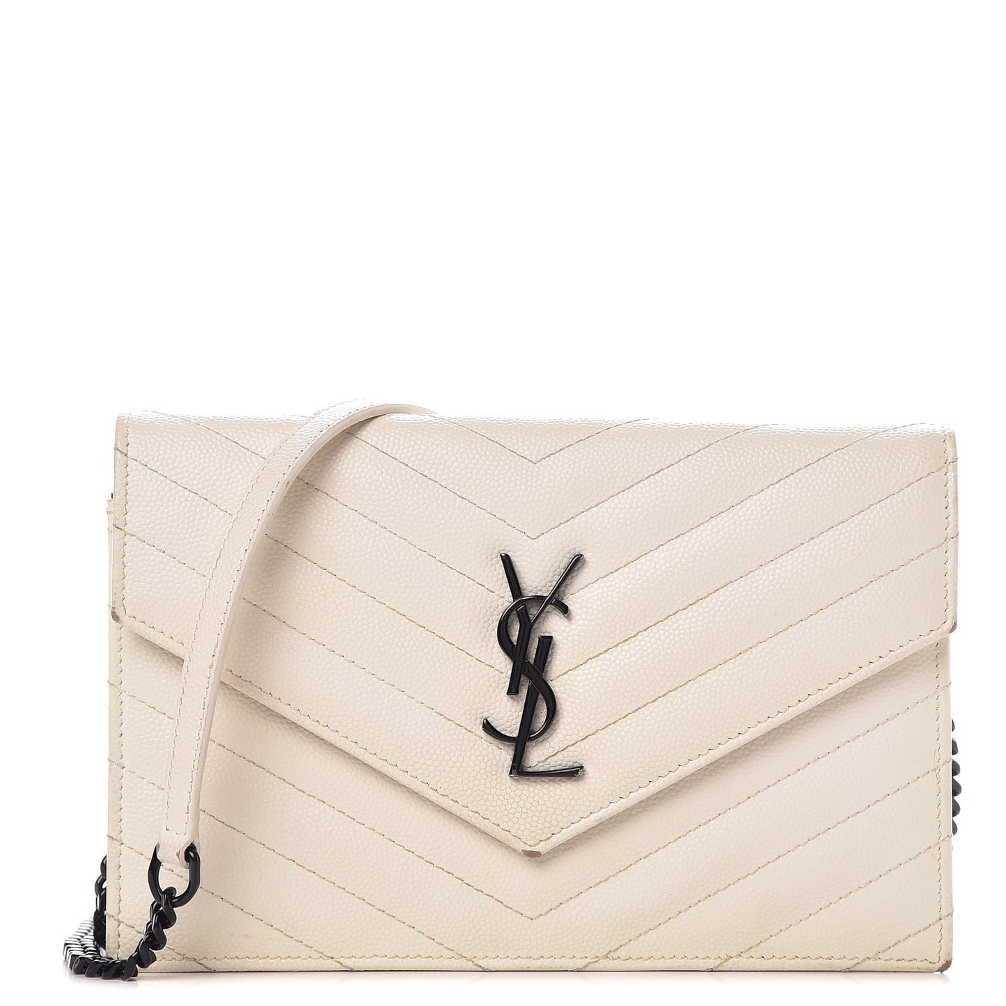Grain De Poudre Matelasse Chevron Monogram Envelope Chain Wallet Dove White