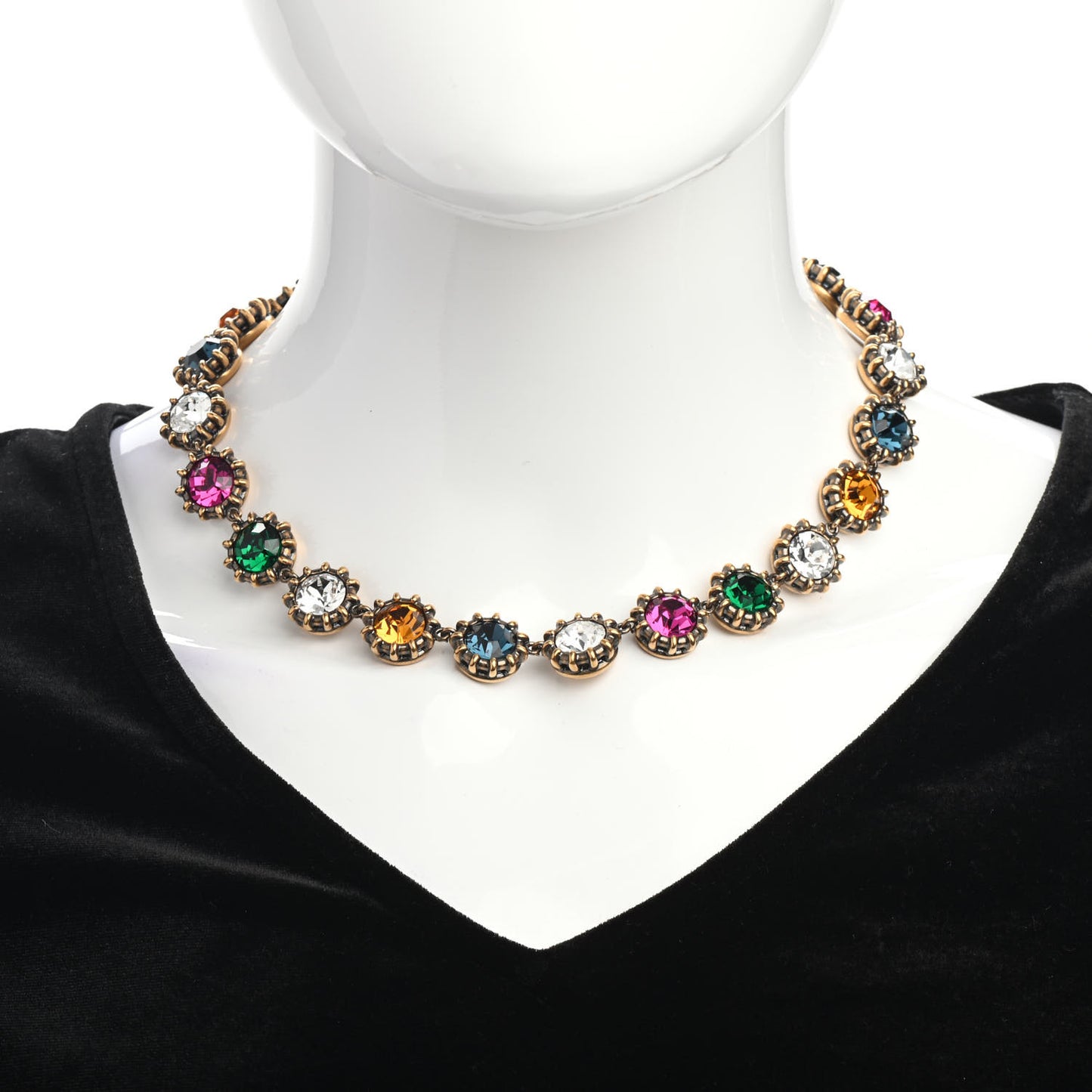 Crystal Butterfly Necklace Aged Gold Multicolor