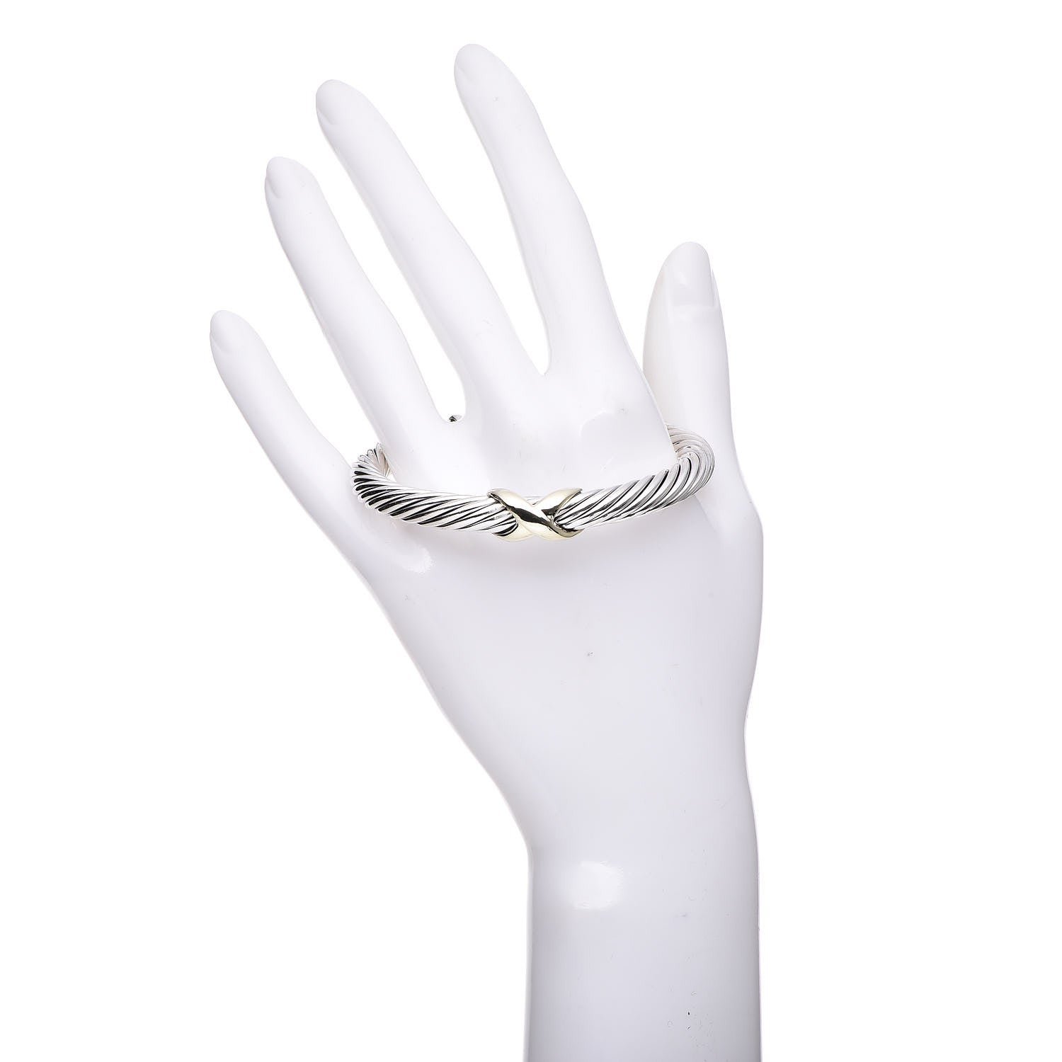 David Yurman Sterling Silver 14K Yellow Gold 7mm X Station Cable Bracelet 2 of 5