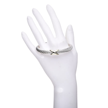 David Yurman Sterling Silver 14K Yellow Gold 7mm X Station Cable Bracelet 2 of 5