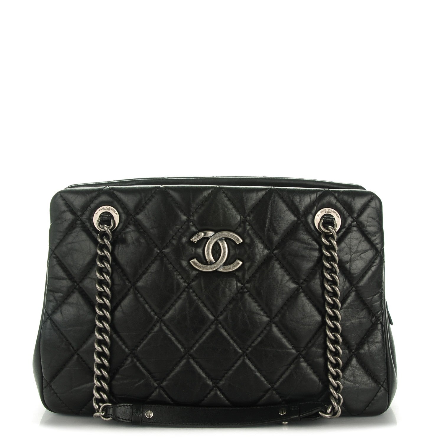 Chanel Aged Calfskin Quilted Small Crown Tote Black 1 of 7