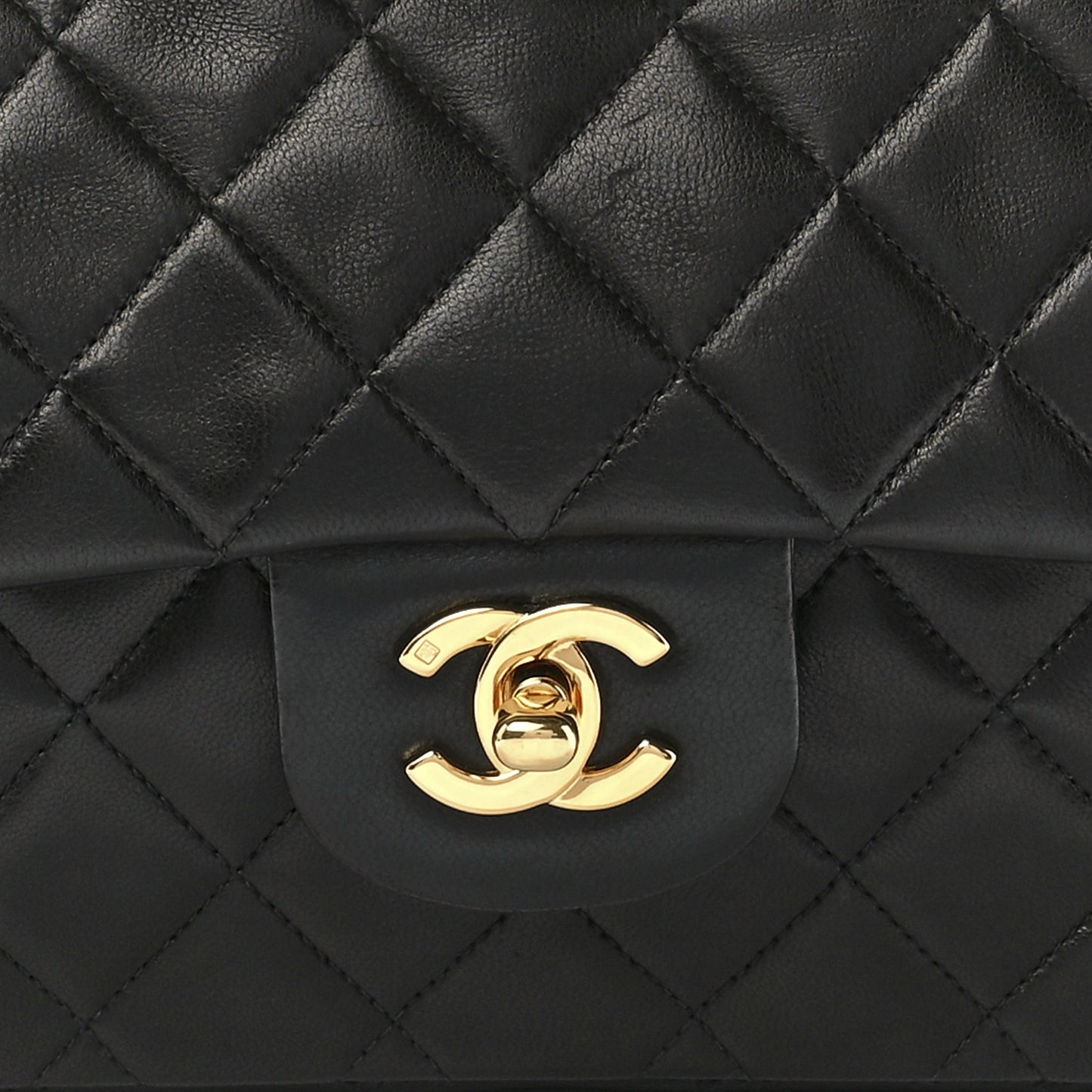 Lambskin Quilted Medium Double Flap Black