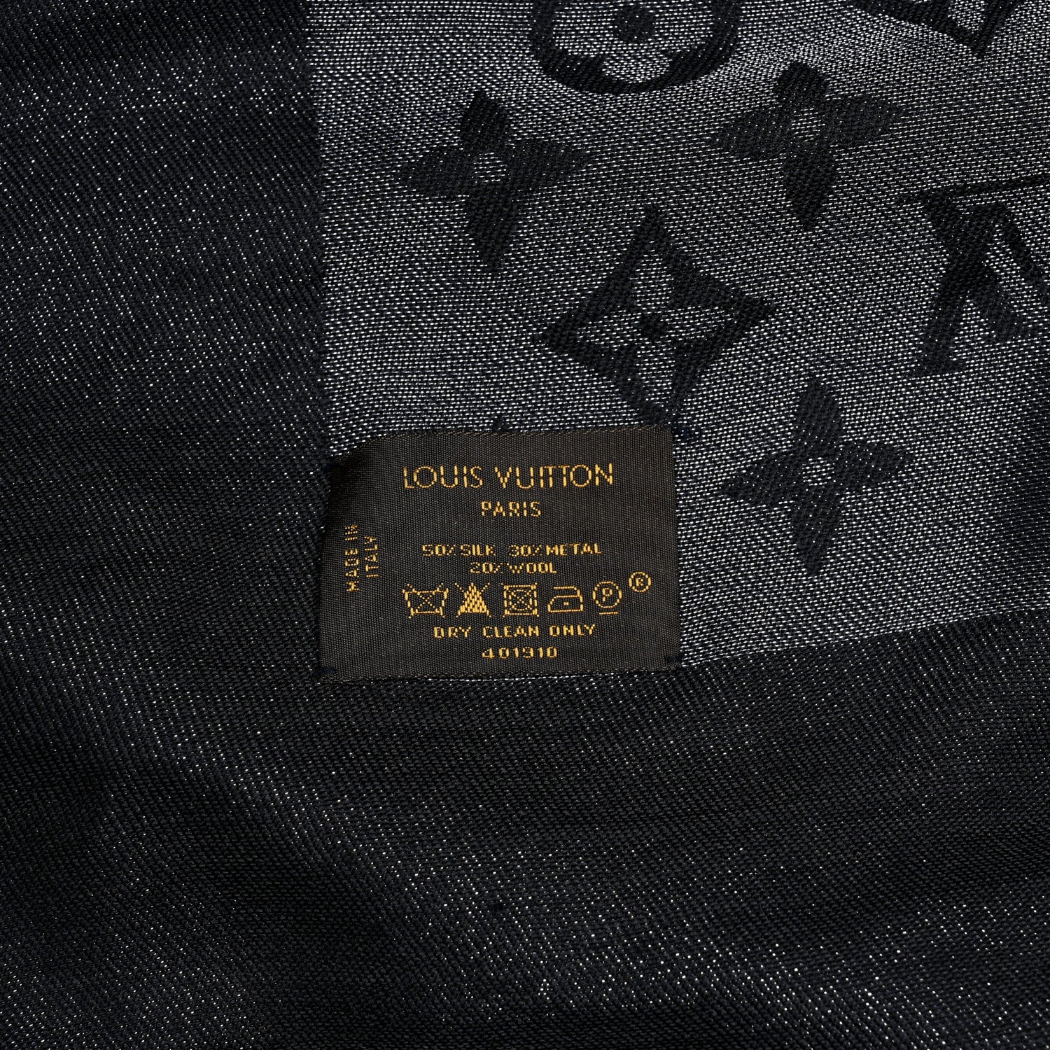 Louis Vuitton Silk Lurex Wool Monogram Shine Shawl Black 3 of 4