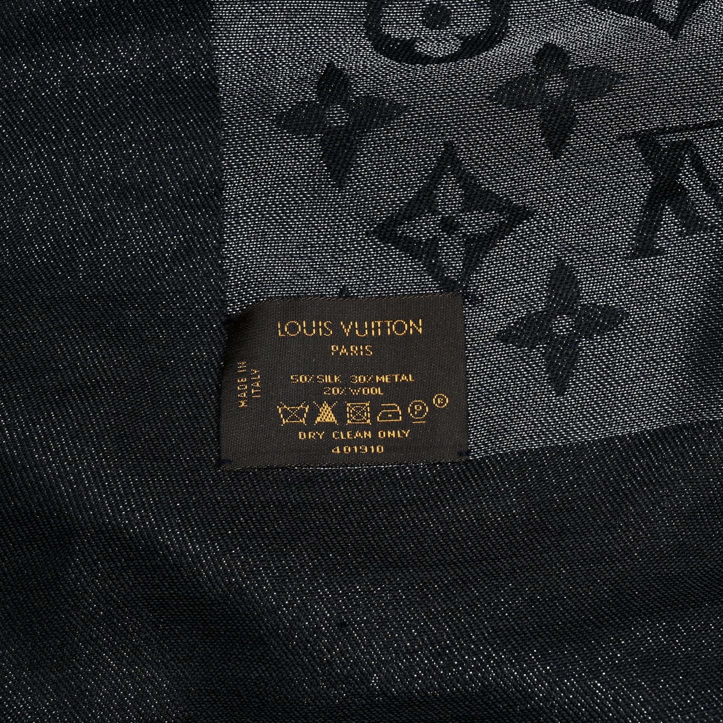 Silk Lurex Wool Monogram Shine Shawl Black