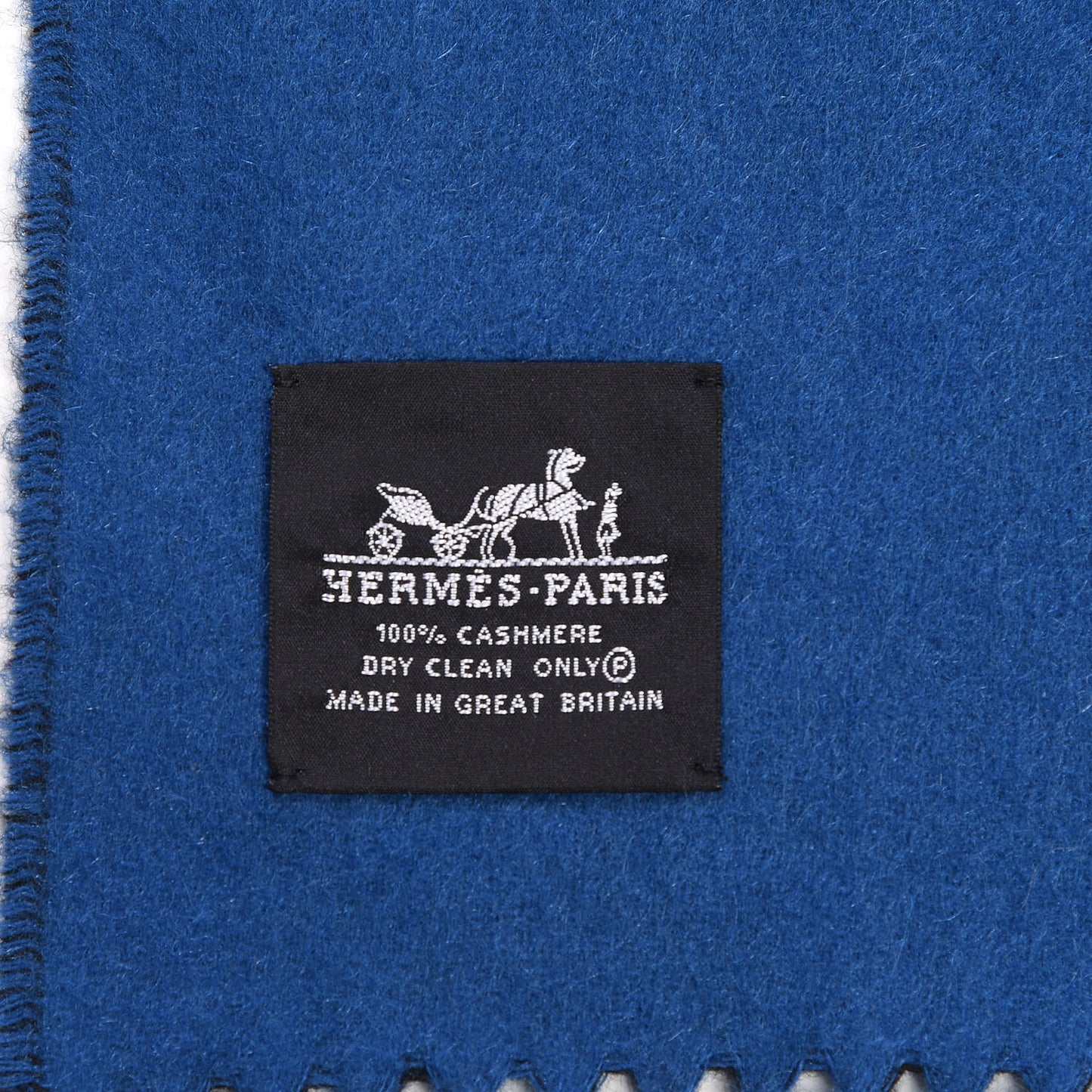 Cashmere Fringe Double Face Stole Black Bleu Saphir