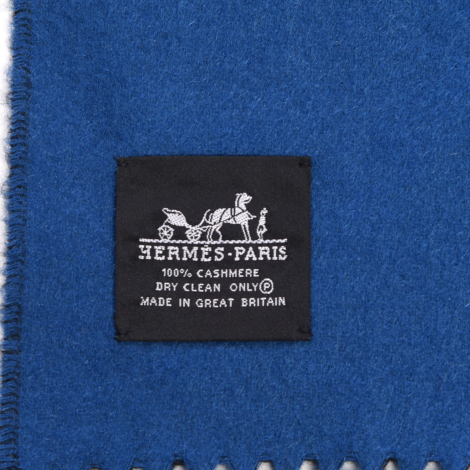 Hermes Cashmere Fringe Double Face Stole Black Bleu Saphir 7 of 7