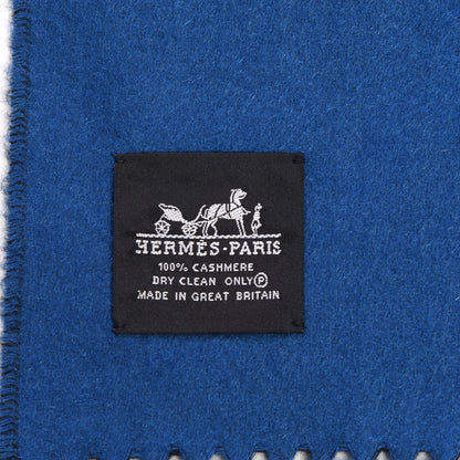 Hermes Cashmere Fringe Double Face Stole Black Bleu Saphir 7 of 7