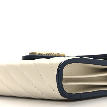 Gucci Vintage Effect Calfskin Matelasse Diagonal Torchon GG Marmont Chain Wallet Mystic White Blue Agata 12 of 13