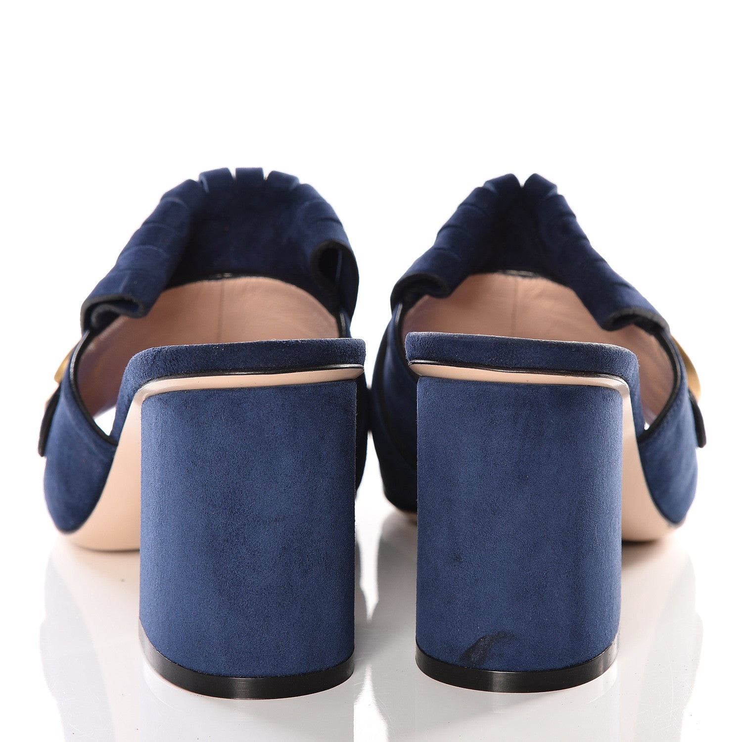 Gucci Kid Scamosciato GG Marmont Fringe 75mm Slide Sandals 37.5 Blue Ink 6 of 11