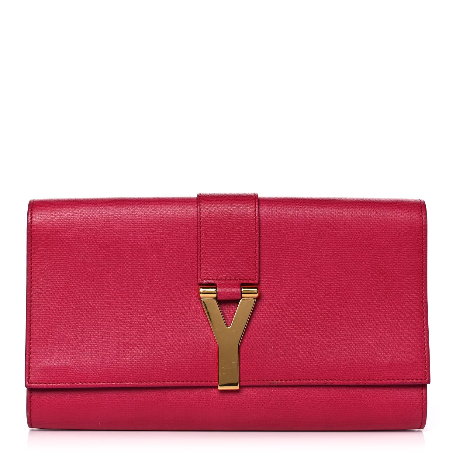 Saint Laurent Textured Calfskin Classic Y Ligne Clutch Fuchsia 1 of 9