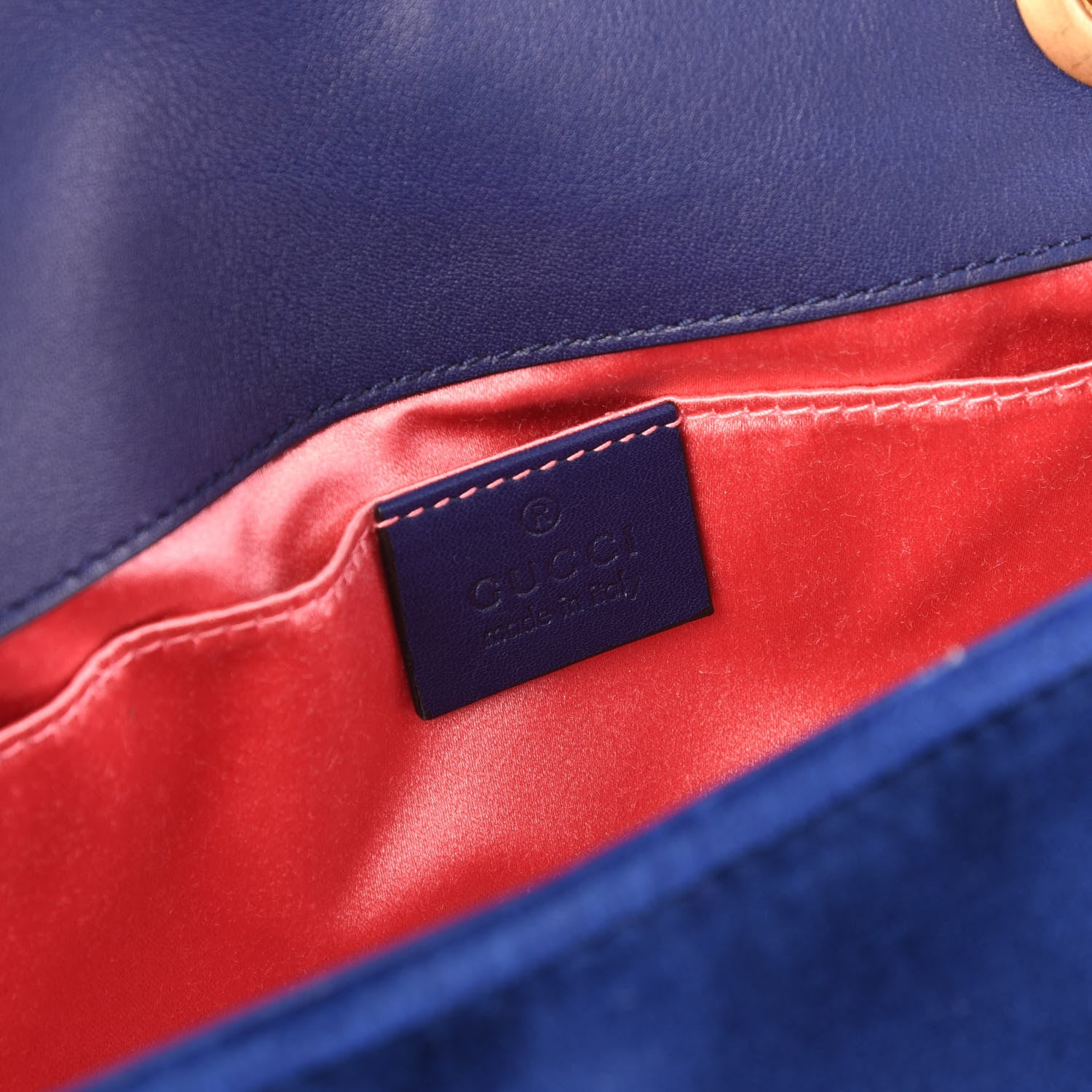 Gucci Velvet Matelasse Mini GG Marmont Shoulder Bag Cobalt Blue 7 of 9
