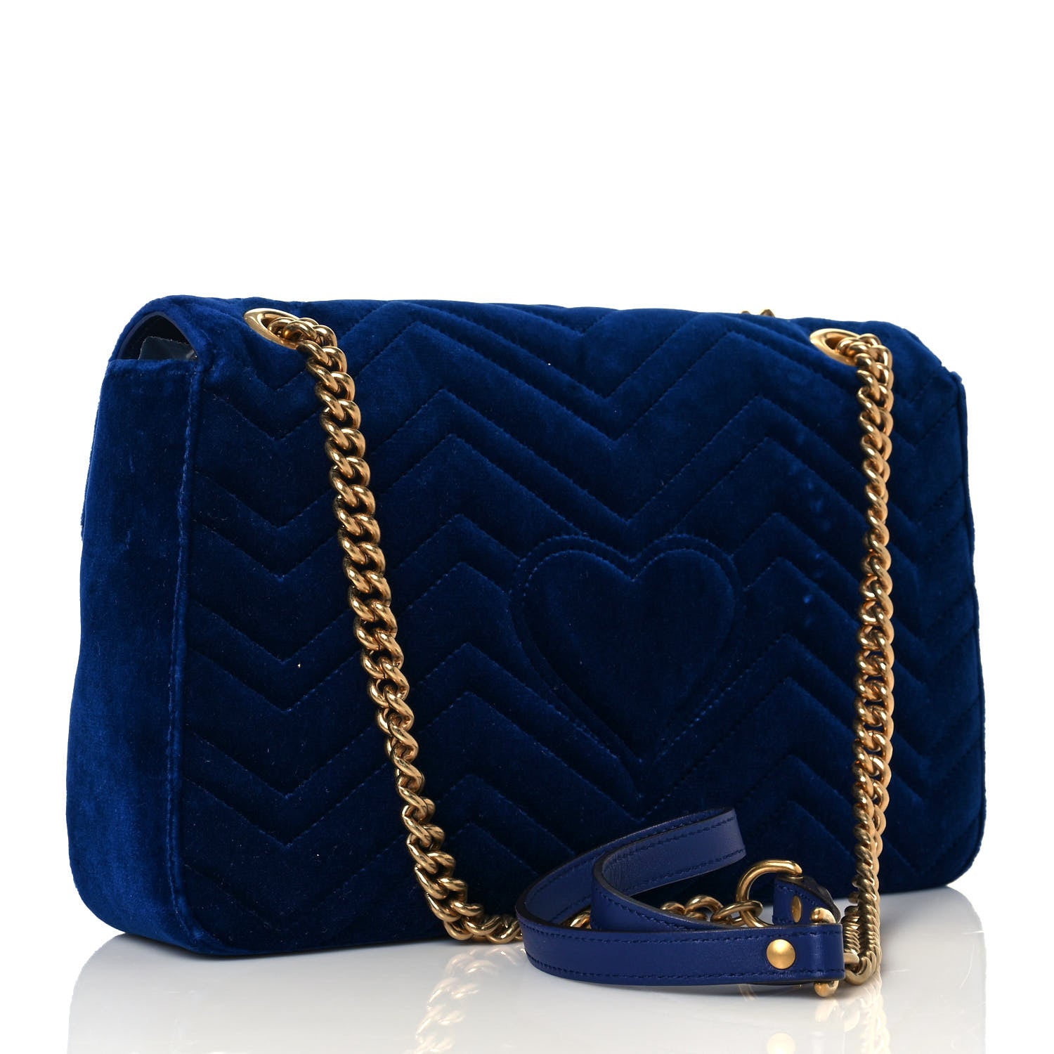 Gucci Velvet Matelasse Medium GG Marmont Shoulder Bag Cobalt Blue 3 of 13