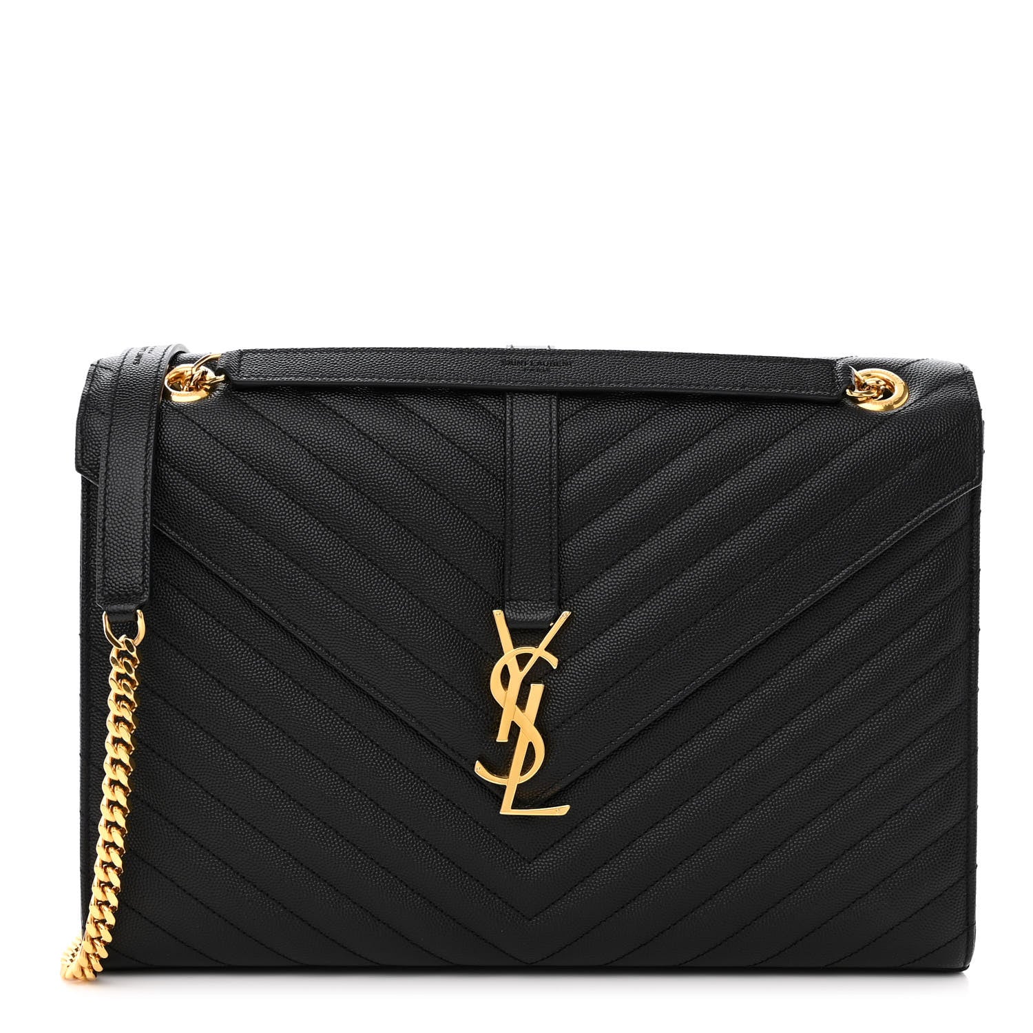 Saint Laurent Grain De Poudre Matelasse Chevron Large Monogram Satchel Black 1 of 10