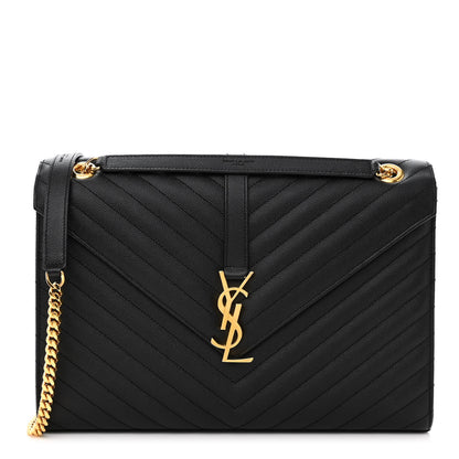 Saint Laurent Grain De Poudre Matelasse Chevron Large Monogram Satchel Black 1 of 10