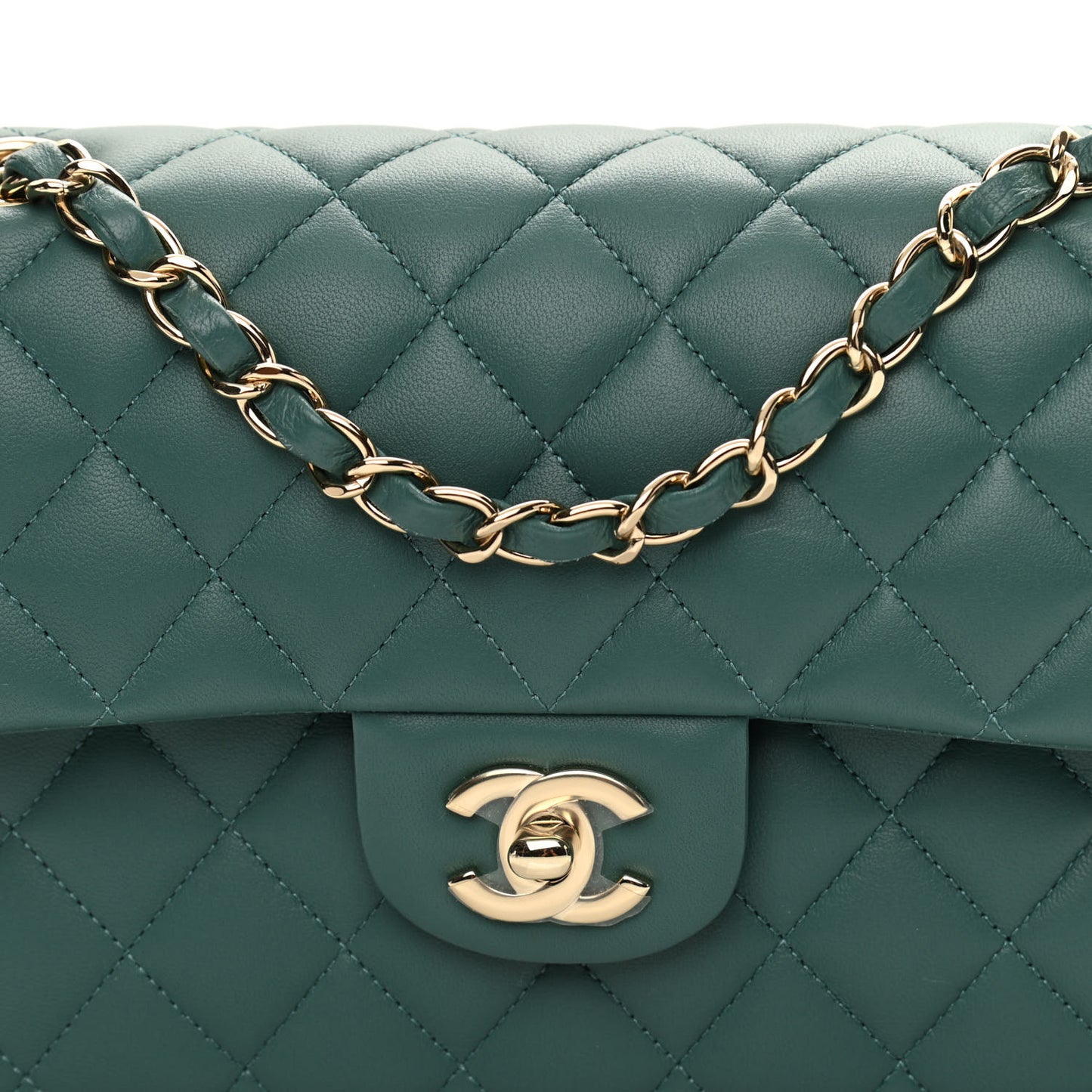 Lambskin Quilted Small Double Flap Green