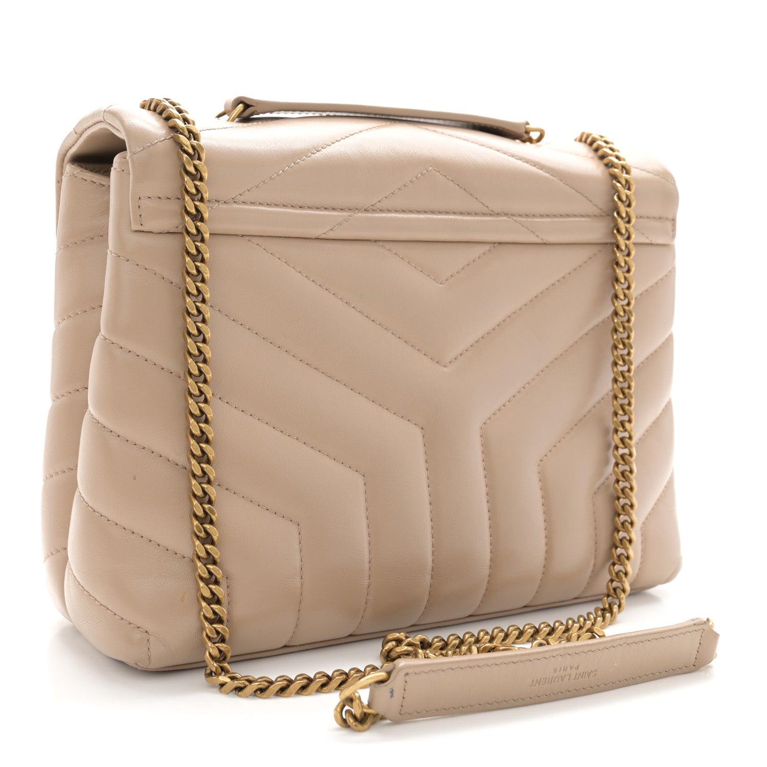 Saint Laurent Calfskin Y Quilted Monogram Small Loulou Chain Satchel Dark Beige 3 of 16