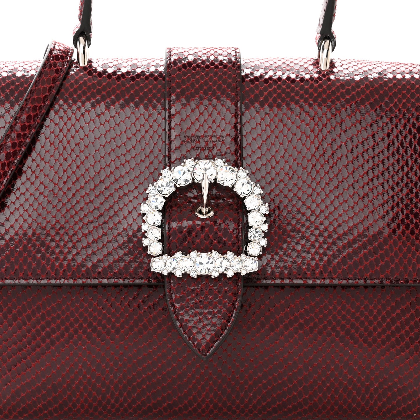 Lizard Printed Fabric Crystal Medium Cheri Top Handle Bag Bordeaux