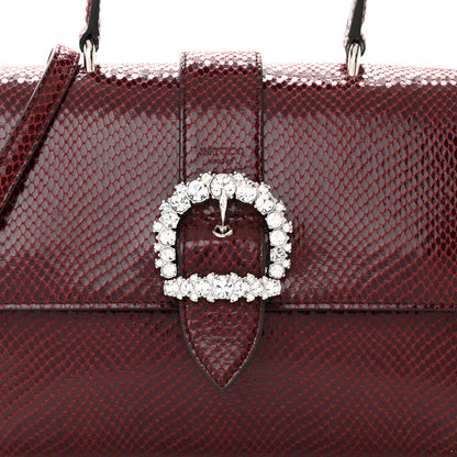 Jimmy Choo Lizard Printed Fabric Crystal Medium Cheri Top Handle Bag Bordeaux 7 of 9