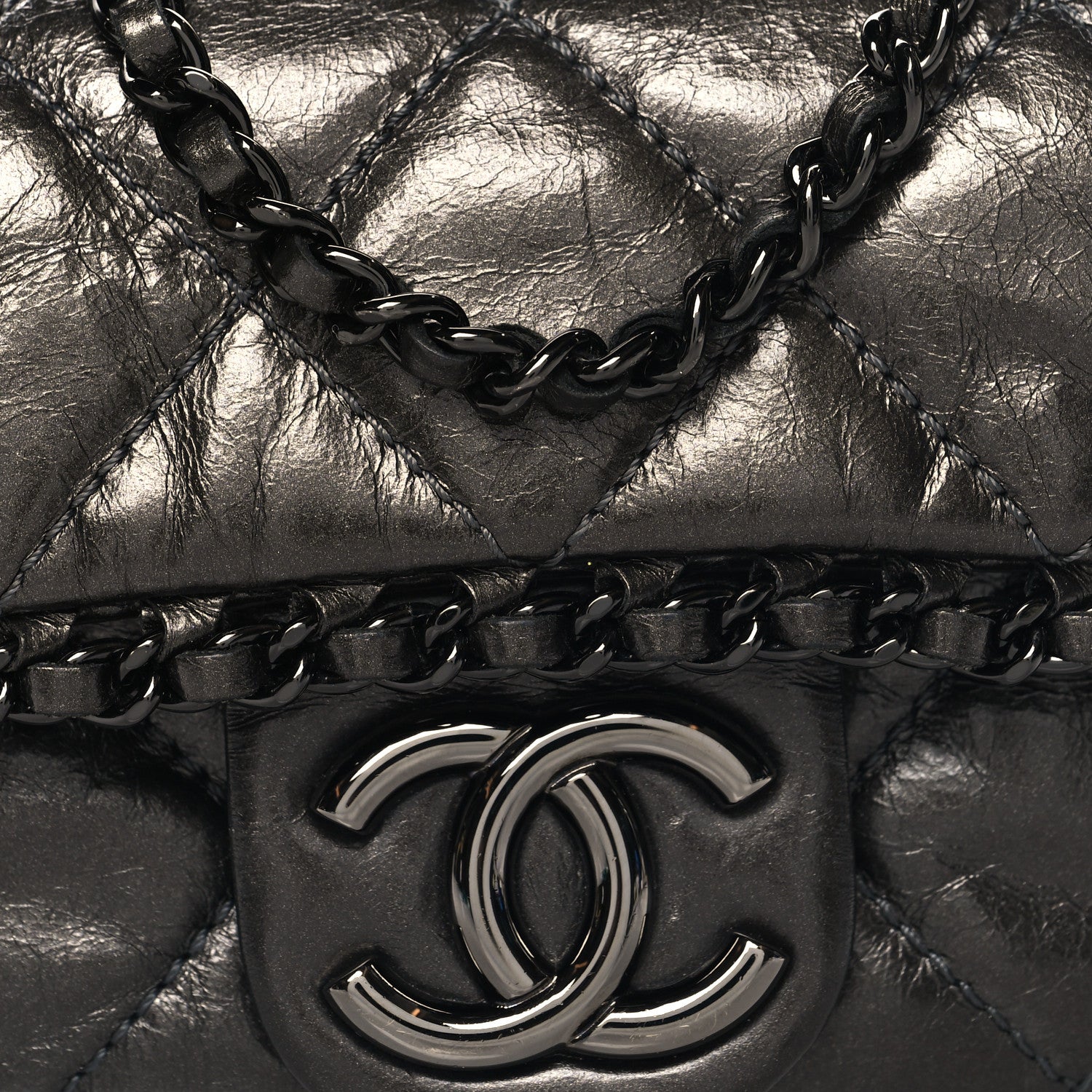 Chanel Metallic Aged Calfskin Mini Chain Me Flap Dark Grey 8 of 10