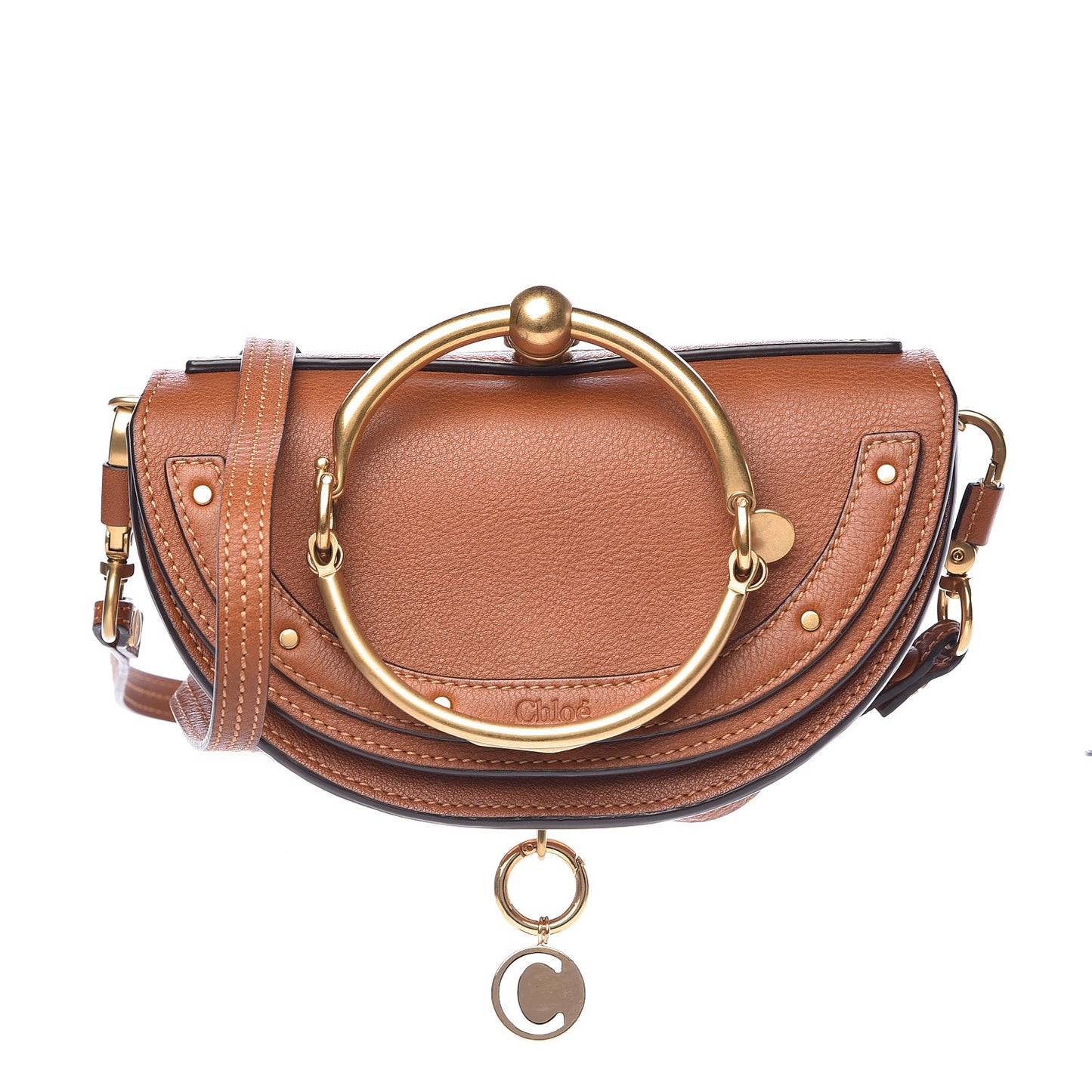 Calfskin Small Nile Bracelet Minaudiere Bag Caramel