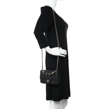 Chanel Lambskin Resin Bi-Color Quilted Wallet On Chain WOC Black 2 of 15