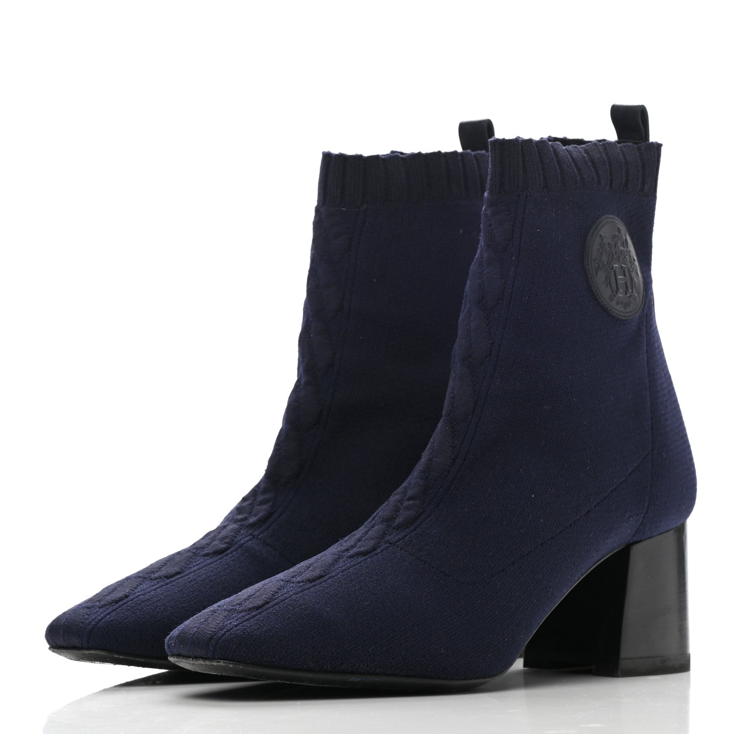Hermes Knit Calfskin Volver Ankle Boots 38.5 Bleu Diplomatique 3 of 12