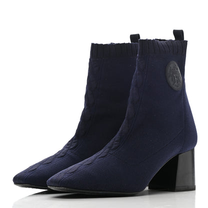 Hermes Knit Calfskin Volver Ankle Boots 38.5 Bleu Diplomatique 3 of 12