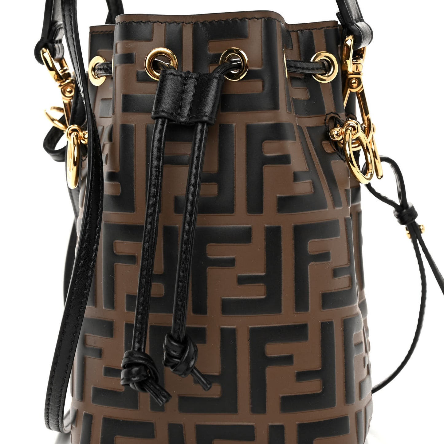 Vitello Liberty F is Fendi Bi-Color FF 1974 Embossed Mini Mon Tresor Bucket Bag Maya Black