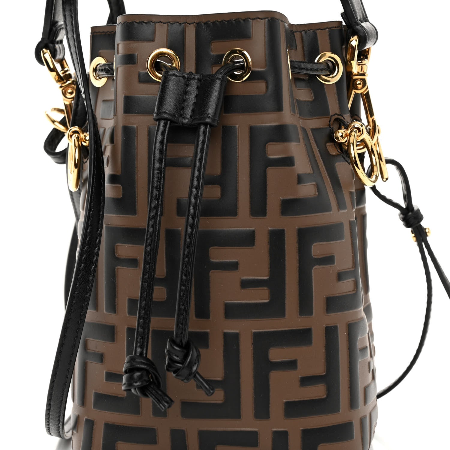 Fendi Vitello Liberty F is Fendi Bi-Color FF 1974 Embossed Mini Mon Tresor Bucket Bag Maya Black 8 of 10