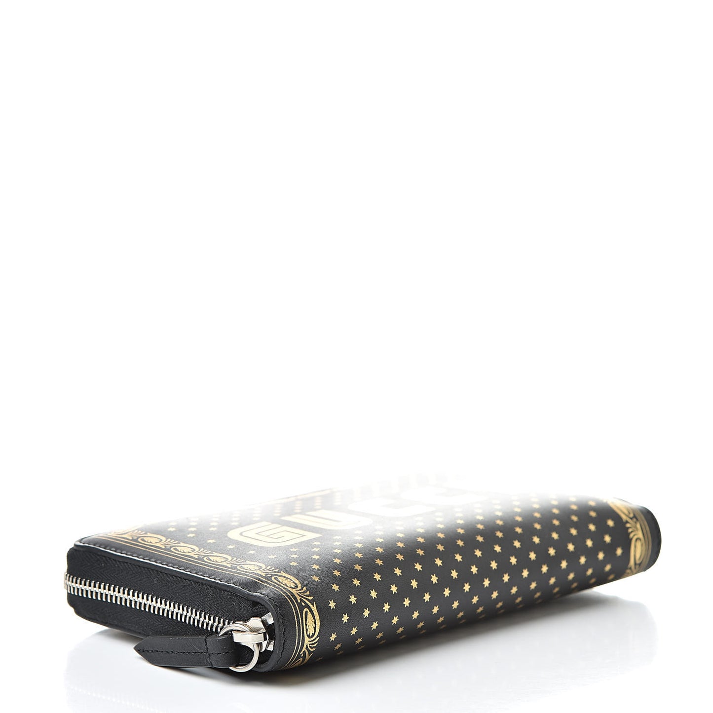 X SEGA Calfskin GUCCY Stars Zip Around Wallet Black Gold