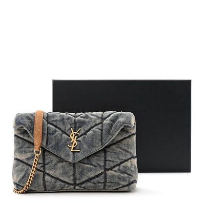 Saint Laurent Denim Quilted Toy Loulou Puffer Monogram Chain Satchel Blue Cinnamon 11 of 11
