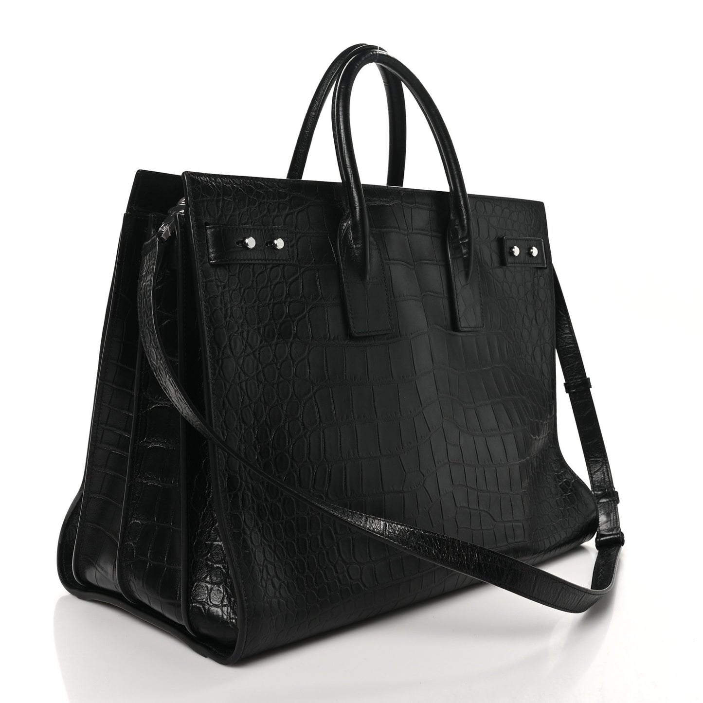 Calfskin Crocodile Embossed Large Souple Sac De Jour Black