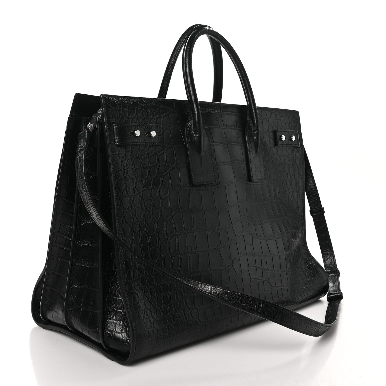 Saint Laurent Calfskin Crocodile Embossed Large Souple Sac De Jour Black 4 of 10