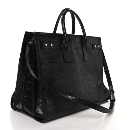 Saint Laurent Calfskin Crocodile Embossed Large Souple Sac De Jour Black 4 of 10