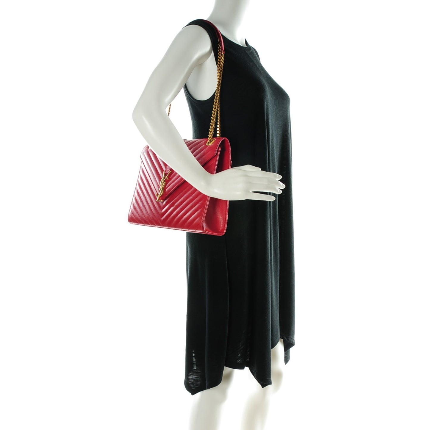 Grain De Poudre Matelasse Chevron Large Monogram Satchel Lipstick Red