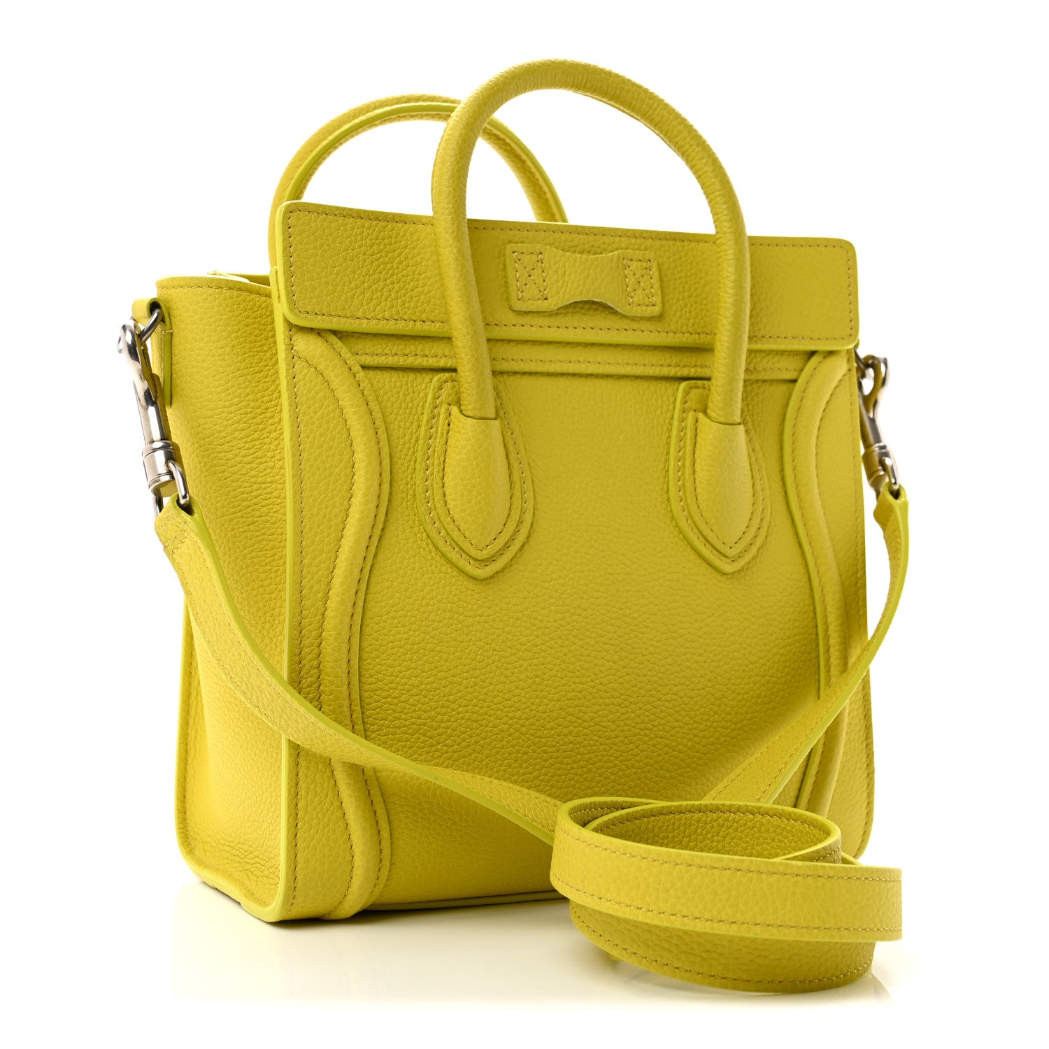 Celine Drummed Calfskin Nano Luggage Mimosa 3 of 10