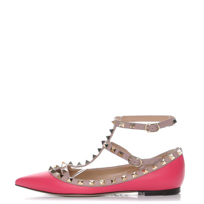 Valentino Garavani Calfskin Nappa Rockstud Cage Ballerina Flats 35.5 Deep Fuxia Poudre 1 of 9