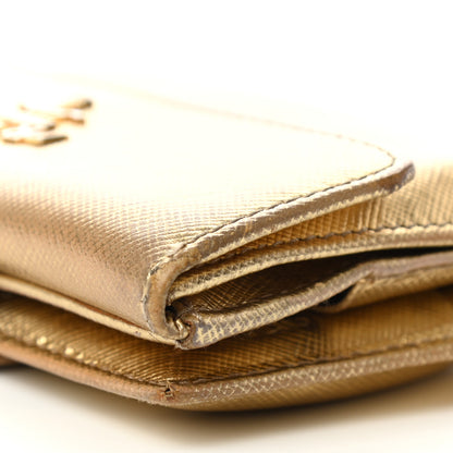 Prada Metallic Saffiano Compact Flap Wallet Gold 13 of 14