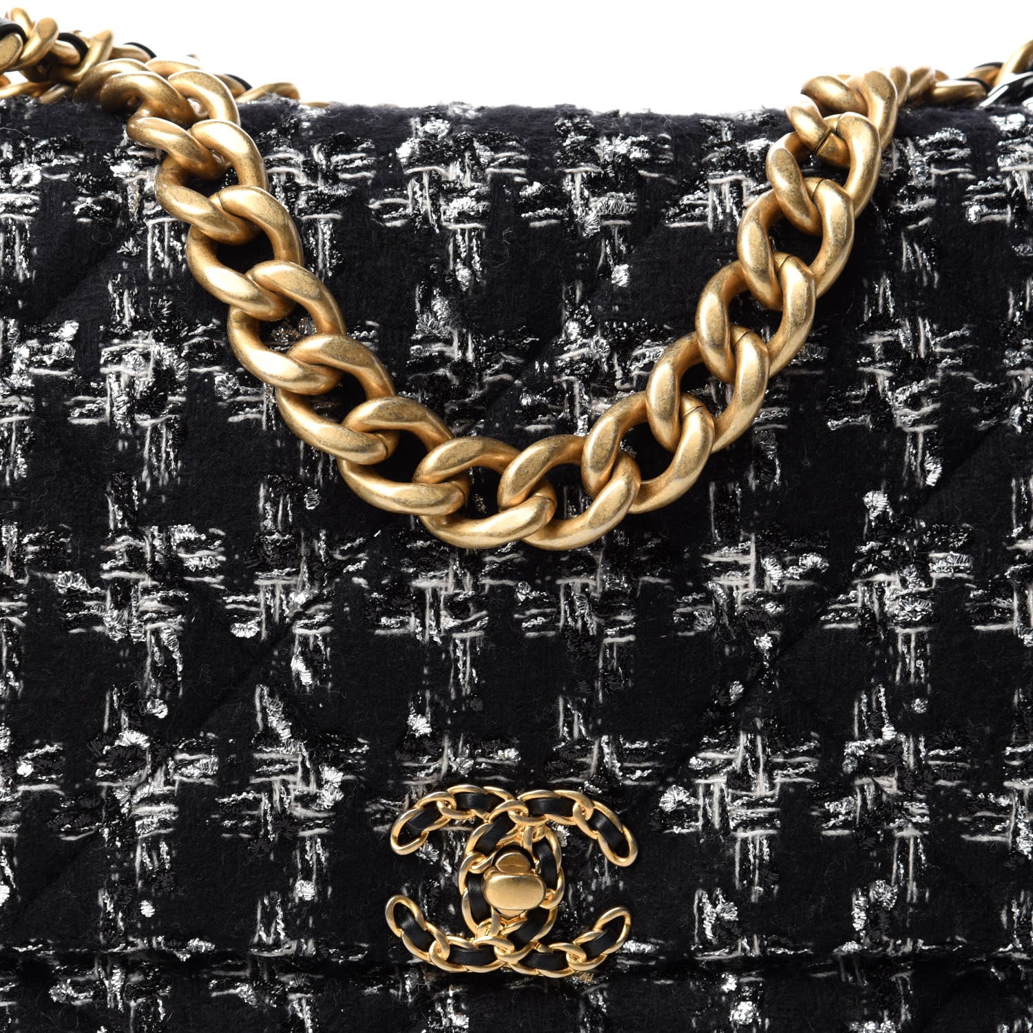 Chanel Tweed Quilted Maxi Chanel 19 Flap Black Silver Ecru 10 of 10